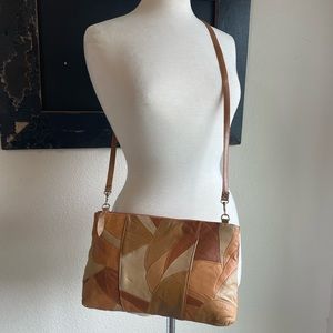 Vintage 1970’s Leather Patchwork Purse Brown Tan